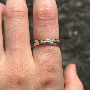 Vintage 10k Twisted Diamond Band Größe 16 1/4 / Massiv Gold / Echtes Gold / Geschenk für Sie / Unendlichkeit / Romantisches Geschenk / Gelbgold / Weißgold