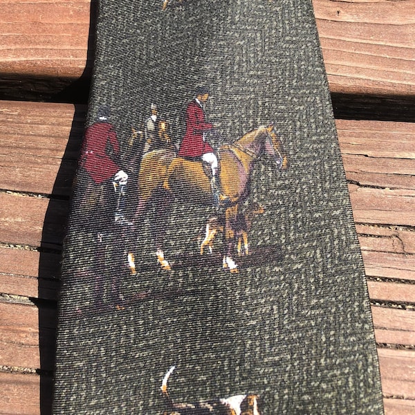 Vintage Hugo Boss Silk Tie / Made in Italy / Designer Tie / Vintage Designer Tie / Horse Hunt / Horse Tie / Pure Silk Tie