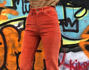 Orangene Plüsch Cord Hose 24 W / 60s Fashion / Seltene Lee Cord Hose / Plüsch Jumbo Cord / Made in the USA
