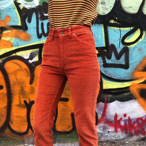 Pantaloni in velluto a coste in peluche arancione 24 W / 60s Fashion / Rare Lee Corduroy Pants / Peluche Jumbo Corduroy / Made in USA