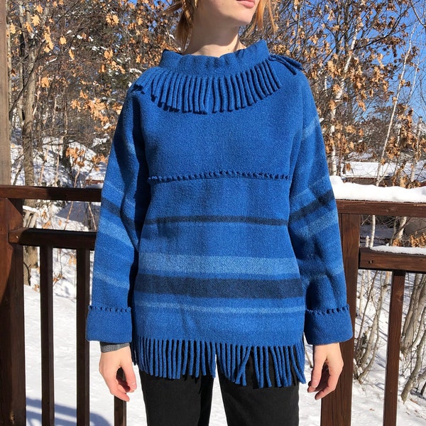 60s Wool Lapplander Fringe Sweater S / Unique Vintage Fashion / Scottish Wool Sweater