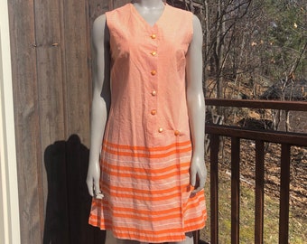 Vintage 60s Orange Summer Dress S / 60s Day Dress / Mod Dress / Casual Dress / Summer Fashion / Checkered Dress