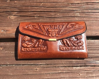 Vintage Leather Wallet / Made in Mexico / Vintage Souvenir Wallet / Leather Wallet / Large Wallet / Real Leather Wallet