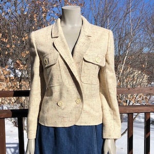 Vintage Valentino Boutique Tweed Blazer XS - S / Rainbow Tweed Jacket / Vintage Designer / Made in Italy / Cream Wool Blazer