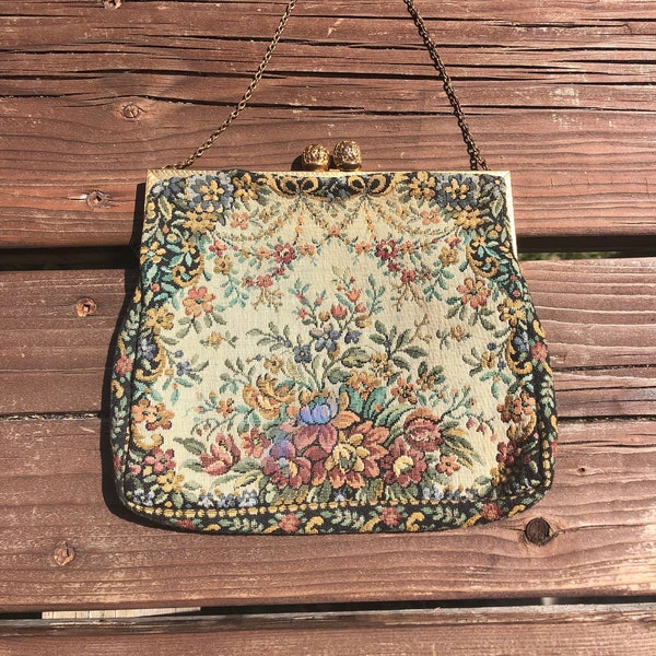 Vintage French Tapestry Bag / Evening Bag / Evening Purse / Small Purse / Vintage Floral Purse / Mini Purse
