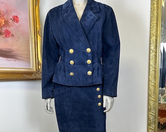 Vintage Danier Midnight Blue Suit Set S - M / Wildleder / 80er Jahre Mode / Lederkombi / Jacke und Rock / Einzigartige Mode