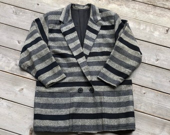 Vintage 80s Oversized Blazer S - M / Grey Blazer / Striped Blazer / Boxy Blazer / Light Jacket / 80s Style / Fall Fashion