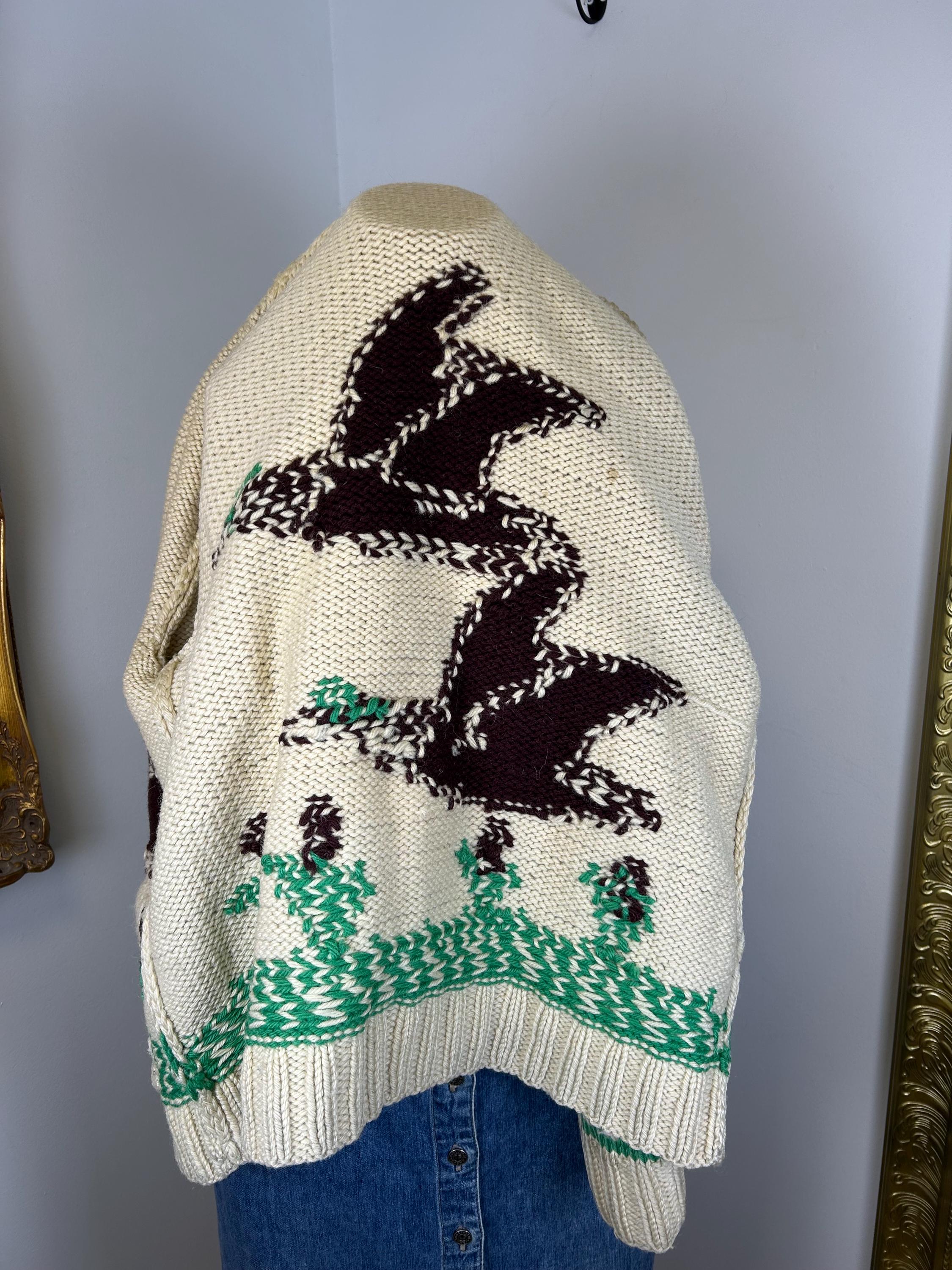 Vintage Mary Maxim Curing Sweater Size M / Ducks / Duck Cardigan