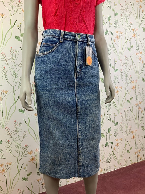 80s High Waisted Acid Wash Denim Skirt 