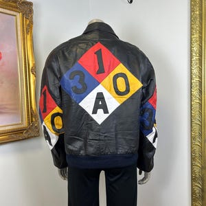 Vintage Phase 2 8 Ball Leather Jacket Mens Size Meidum / Leather Bomber Jacket / Unique Jacket / Vintage 8 Ball Jacket / Black Leather
