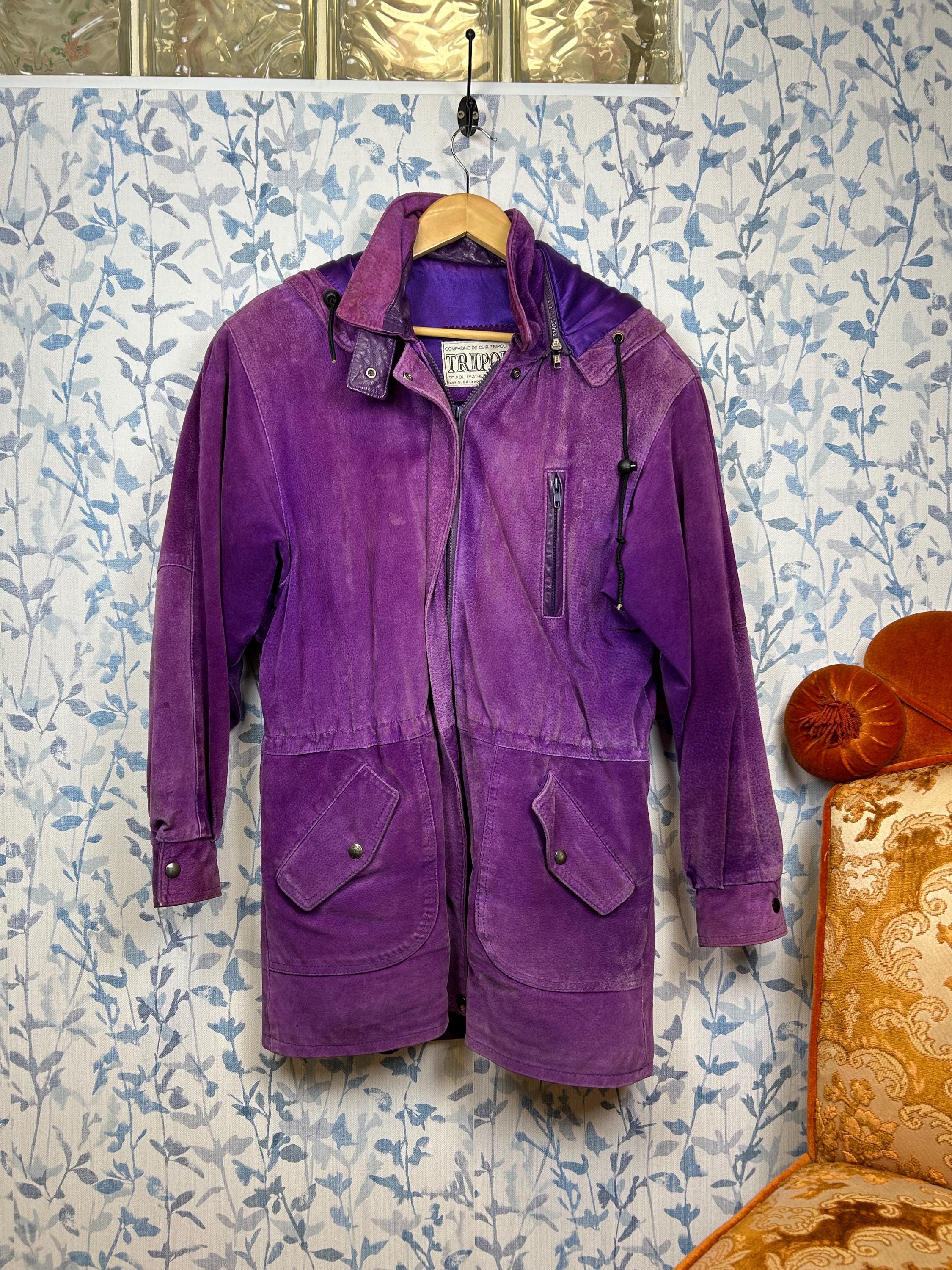 【ユーロヴィンテージ】80s スウェードジャケット ヴィンテージ 80年代 パープル スエード ジャケット S - L / 冬用