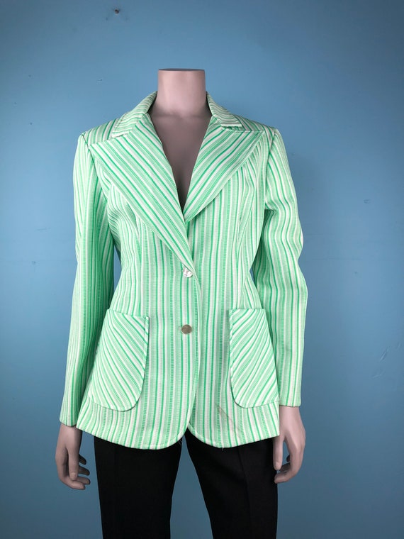 70s Green Striped Blazer M / 70s Fashion / Vintage Bl… - Gem