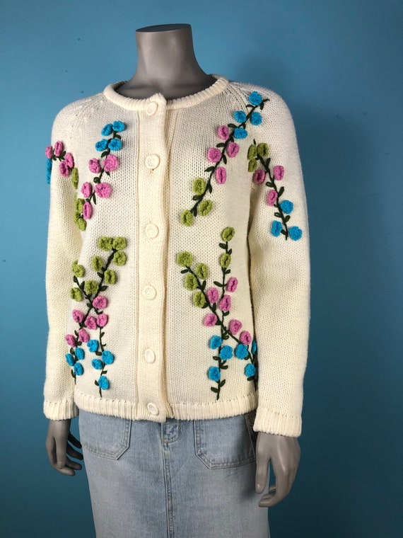トップス 80s 3D Flower Embroidered Cardigan 80s 3D Flower Embroidered Cardigan
