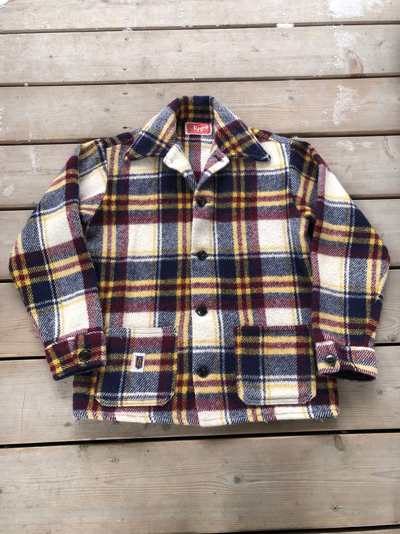Vintage 70s Wool Flannel XXS XS / Plaid Wool Jacket / Light 