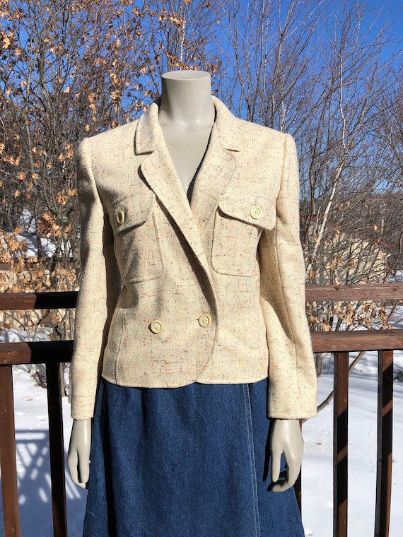 Valentino Boutique / Miss V, Vintage Valentino Boutique Tweed Blazer XS - S / Rainbow Tweed Jacket / Vintage Designer / Made in Italy / Cream Wool Blazer