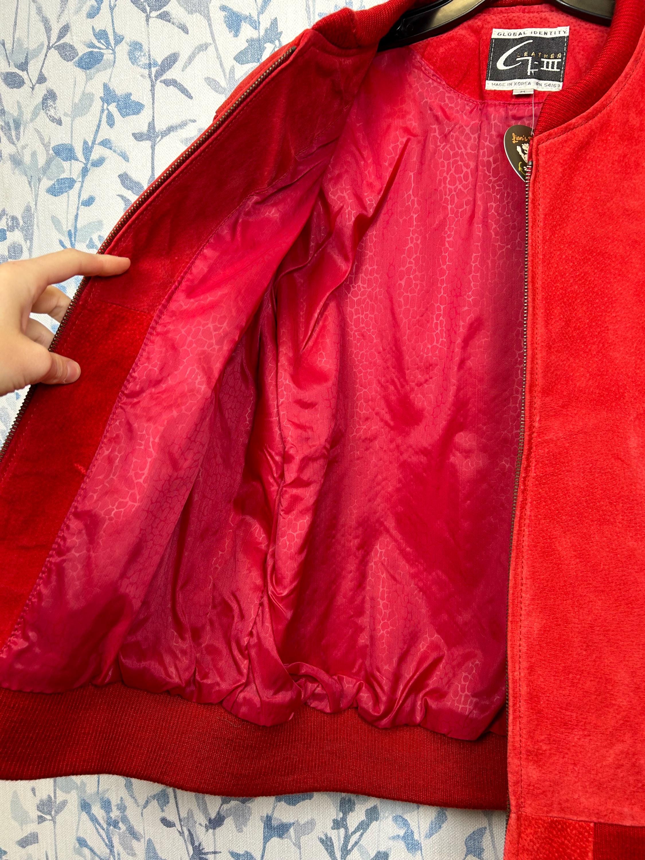 Vintage 80s Red Suede Bomber Jacket Mens M Womens L / Real Leather