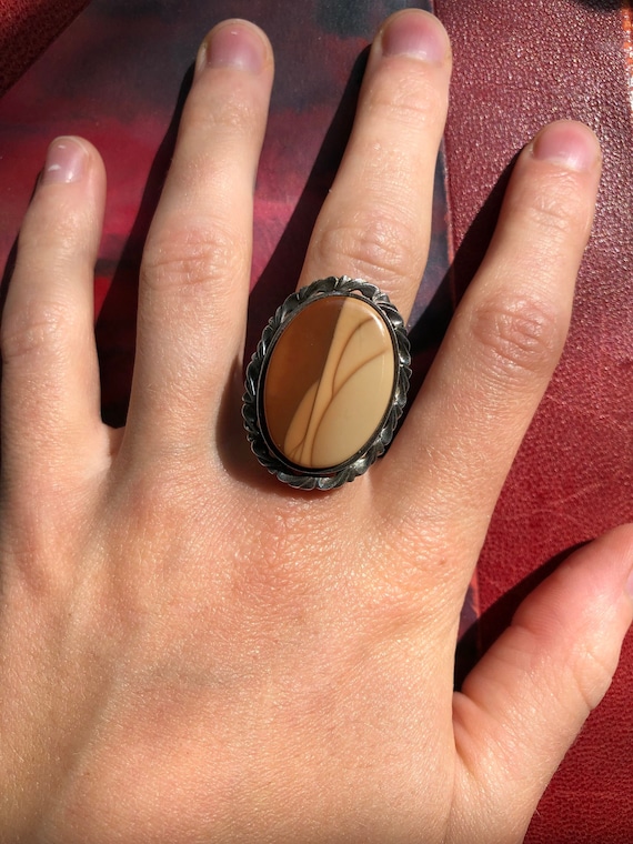 Vintage Sterling Silver and Jasper Ring Size 7 / Chunky Sterling Ring / Boho Ring / 70s Vintage Ring / Big Ring / Landscape Jasper