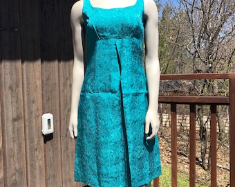 Abito turchese vintage anni '60 S / Abito con vita da imperatore / Abito in broccato / Abito floreale anni '60 / Abito da cocktail anni '60 / Abito elegante