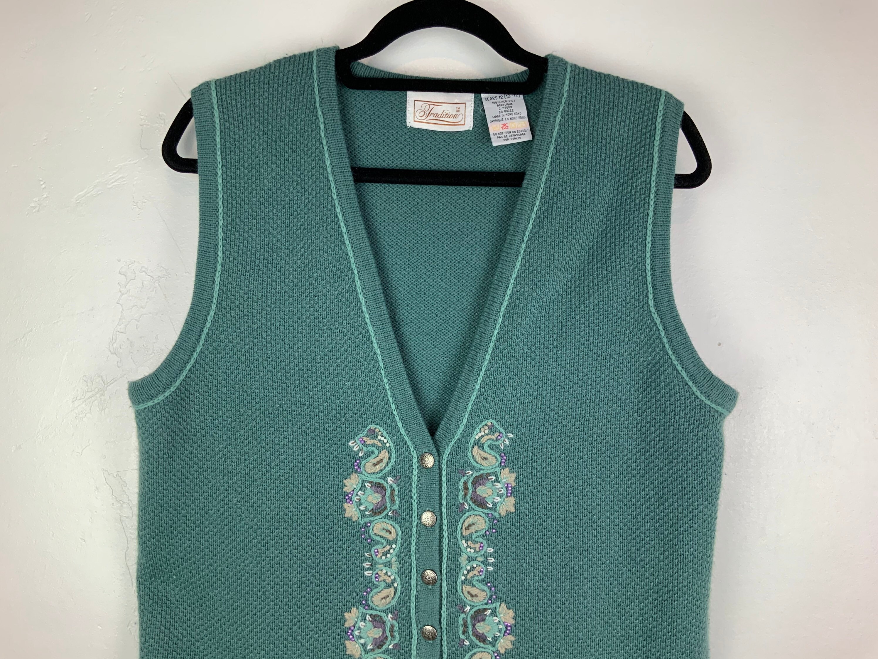 Teal Embroidered Sweater Vest M - Etsy