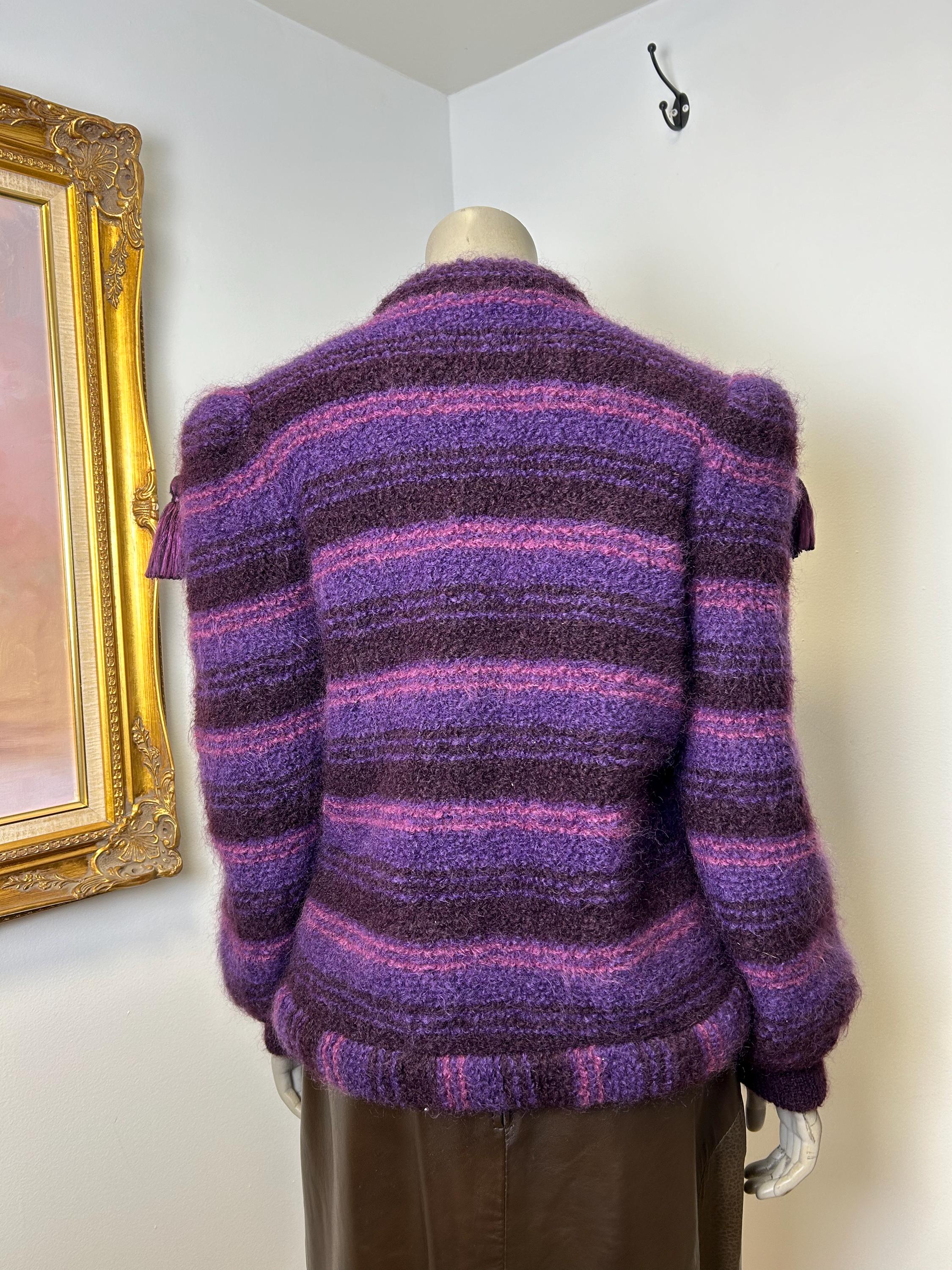 Vintage 80s Escada Mohair Cardigan S - M / Purple Mohair / Striped