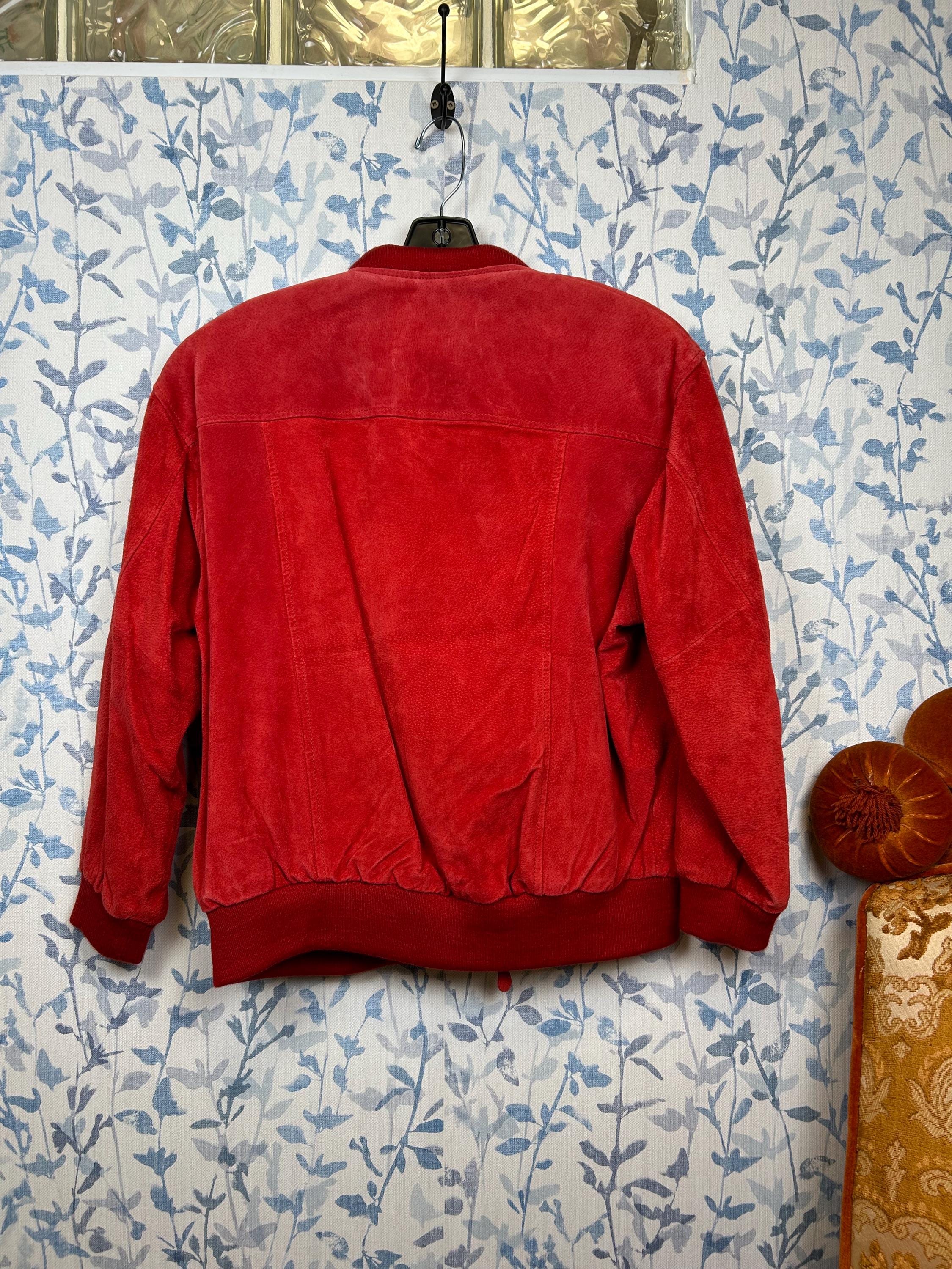 【vintage】80s red suède casual jacket Vintage 80s Red Suede Bomber Jacket Mens M Womens L / Real Leather