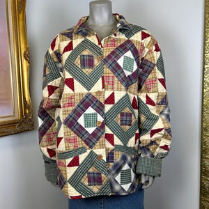 Vintage Patchwork Jacket Size M - L / Reversible / Patch Magic / Unique / Wooden Buttons / Chore Jacket