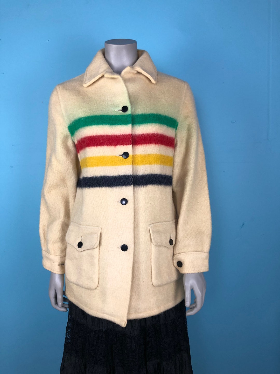 60s Hudson Bay Wool Jacket S / Vintage Boiled Wool Jacket / Hudsons Bay