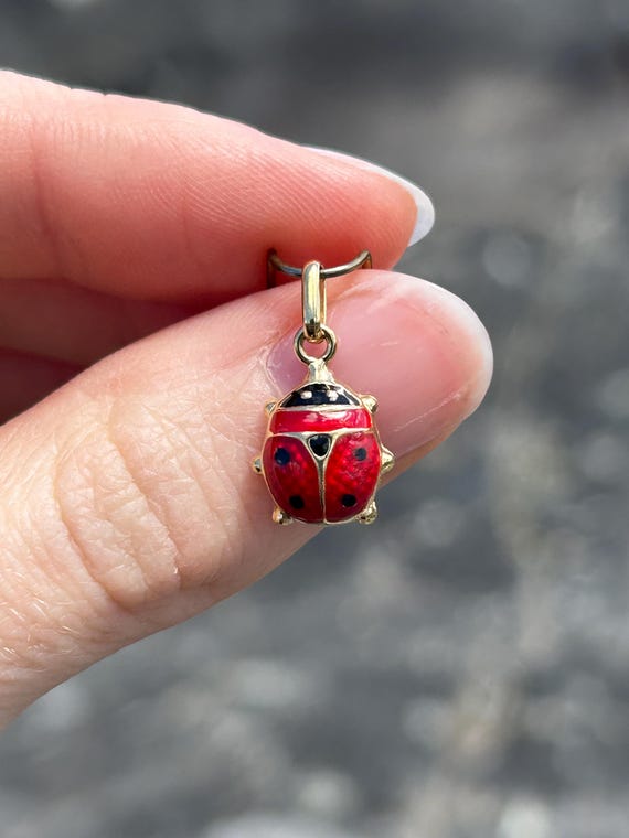 Vintage 10k Gold Lady Bug Charm or Pendant / Italy / Puffy / Enamel / Real Gold