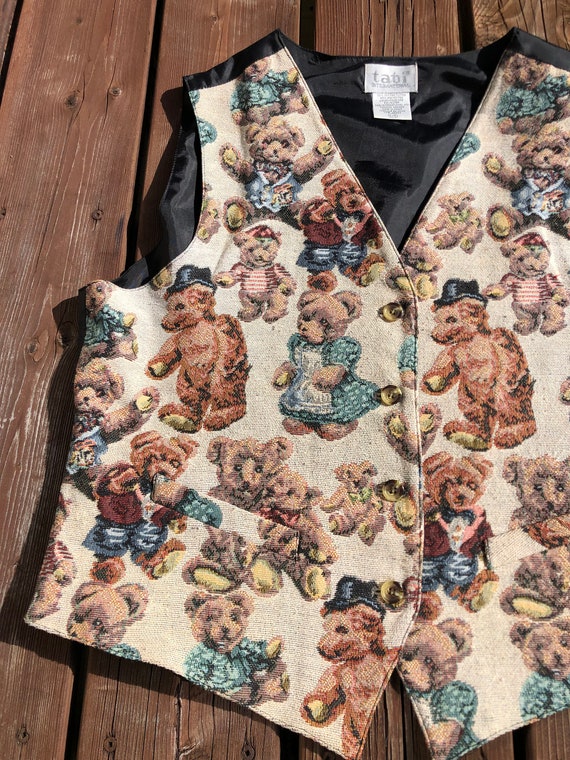 Vintage Teddy Bear Vest L / Tapestry Vest / Uniqu… - image 2