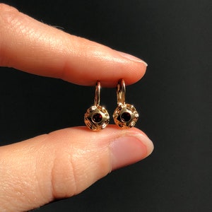Vintage 10k Gold Red Stone Earrings Leverback Earrings Italian