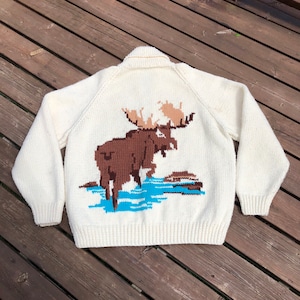 Vintage Mary Maxim Moose Curling Sweater XXL Mens XXL Cardigan