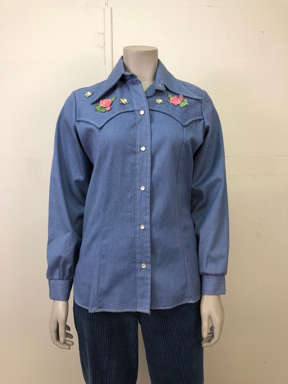 70s Floral Western Top S - M / Pearl Snap Western 