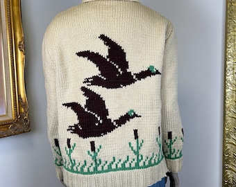 Vintage Mary Maxim Curing Pullover Größe M / Enten / Entenjacke / Strickwolle / Dicker gestrickter Pullover / Wintermode / 50er Jahre Pullover