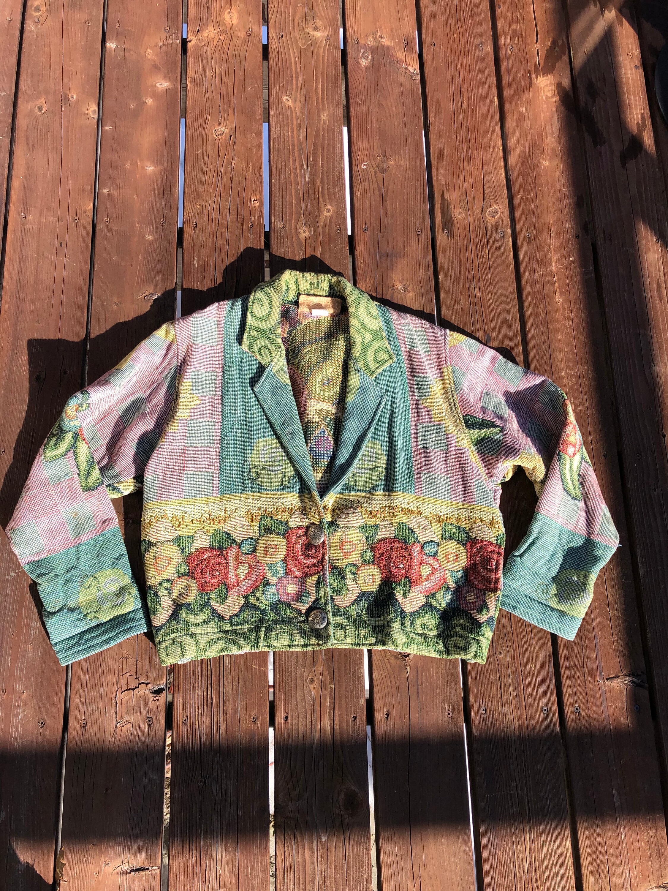 Vintage 90s Tapestry Jacket Size S -L / Floral Tapestry Jacket