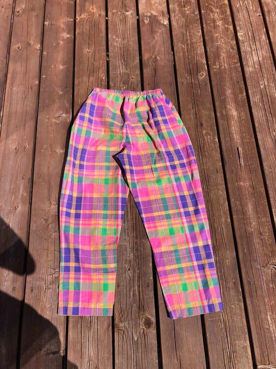 Vintage Rainbow Plaid Pants 24 - 28 Waist / Elast… - image 6