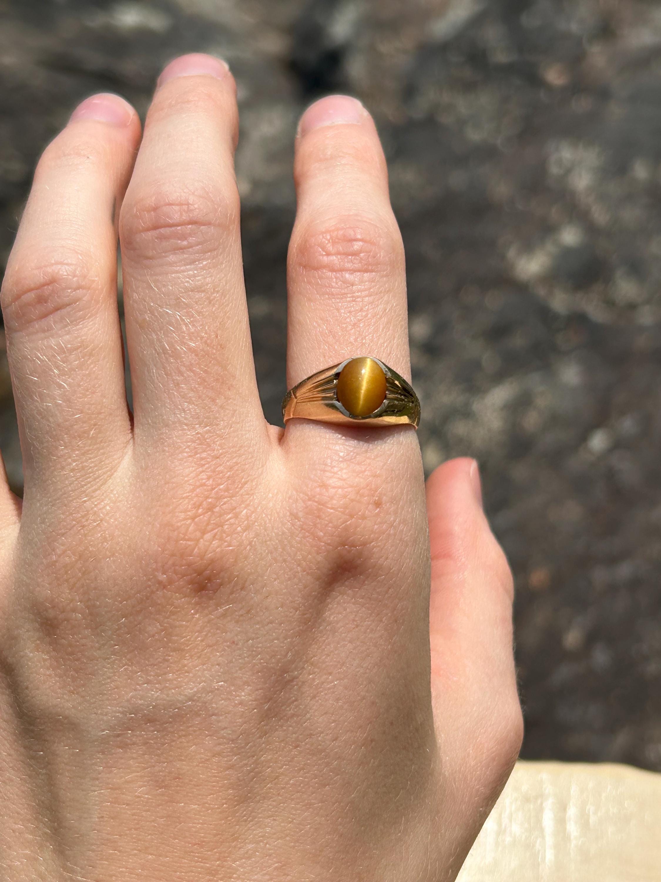 Vintage 10k Gold Tigers Eye Ring Size 8 3/4 / Real Gold / Solid