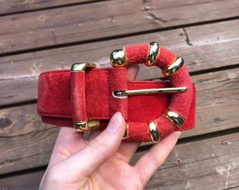 Vintage Red Suede Belt with Gold Hardware Hermès Red Suede Leather Belt Size 80 EU Gold Hardware main image 4