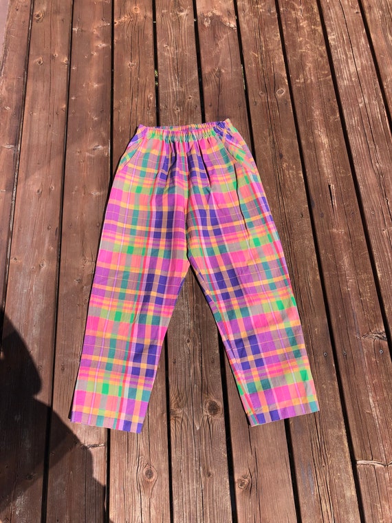 Vintage Rainbow Plaid Pants 24 - 28 Waist / Elast… - image 3