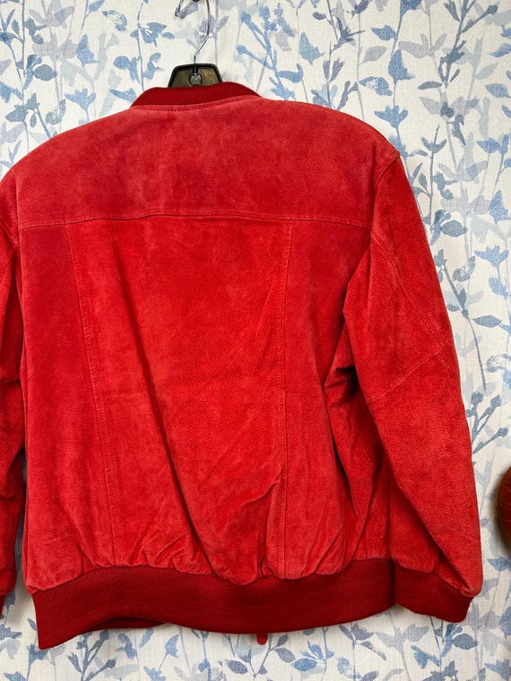 Vintage 80s Red Suede Bomber Jacket Mens M Womens L / Real Leather