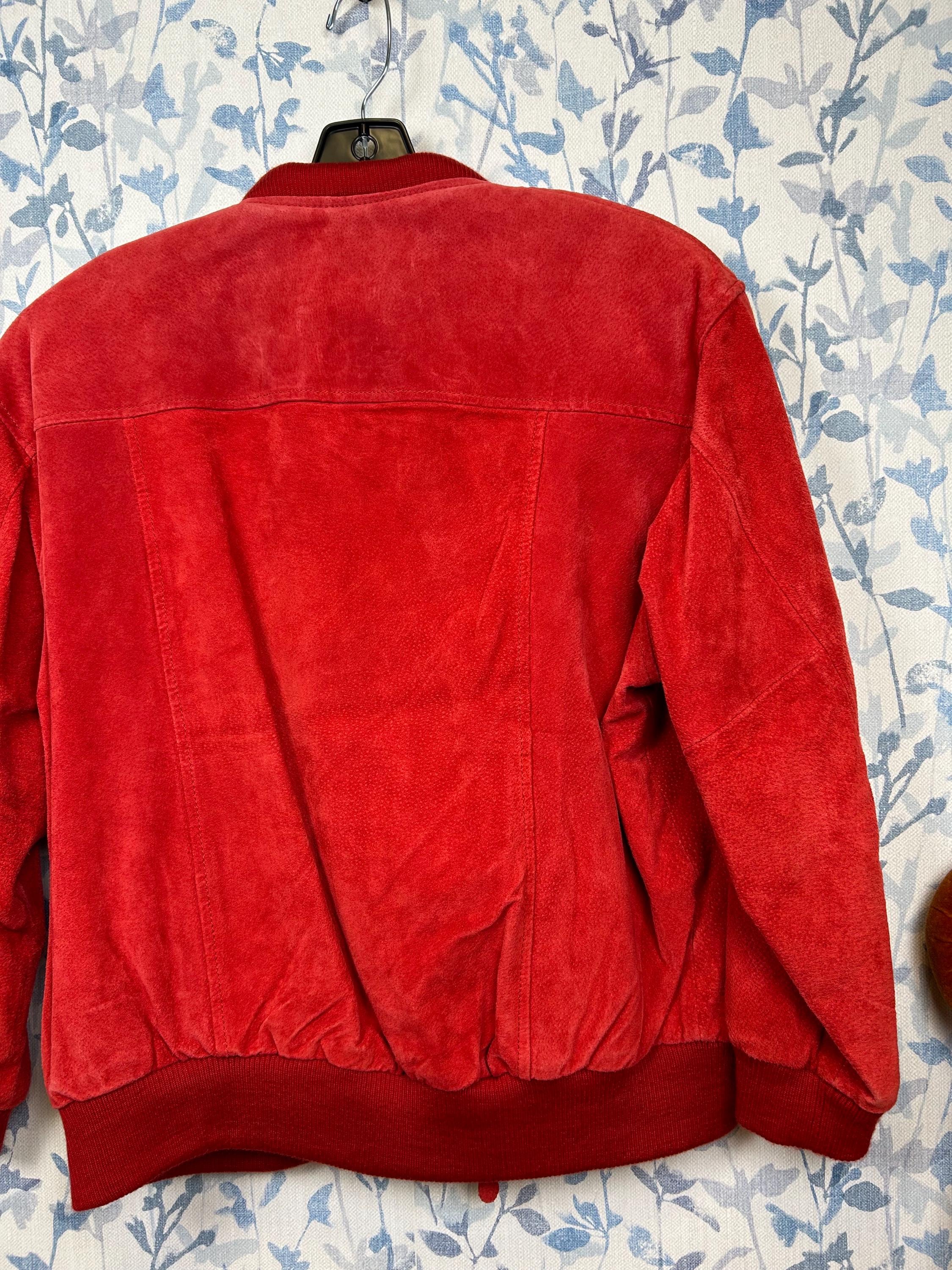 Vintage 80s Red Suede Bomber Jacket Mens M Womens L / Real Leather