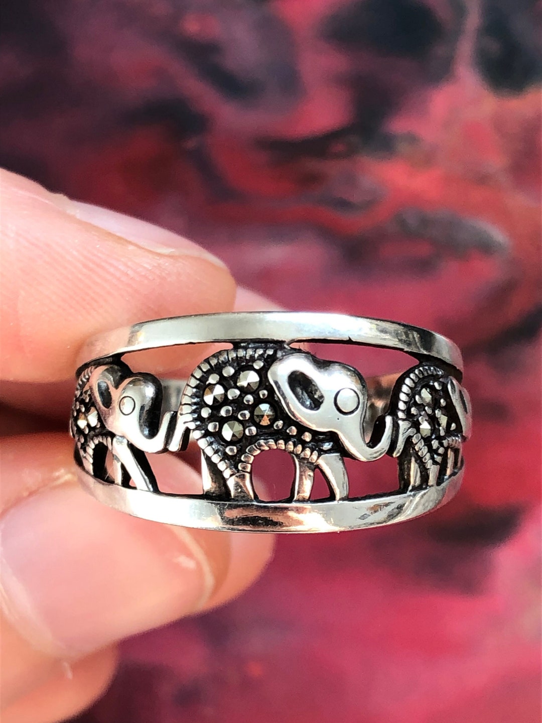 Vintage Sterling Silver Elephant Ring Size 10 Three Elephants
