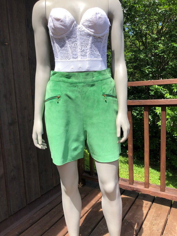 Vintage Green Danier Leather Shorts 28 29 Waist Green Leather Suede Leather Kelly Green Vintage Leather Green Shorts Etsy Canada
