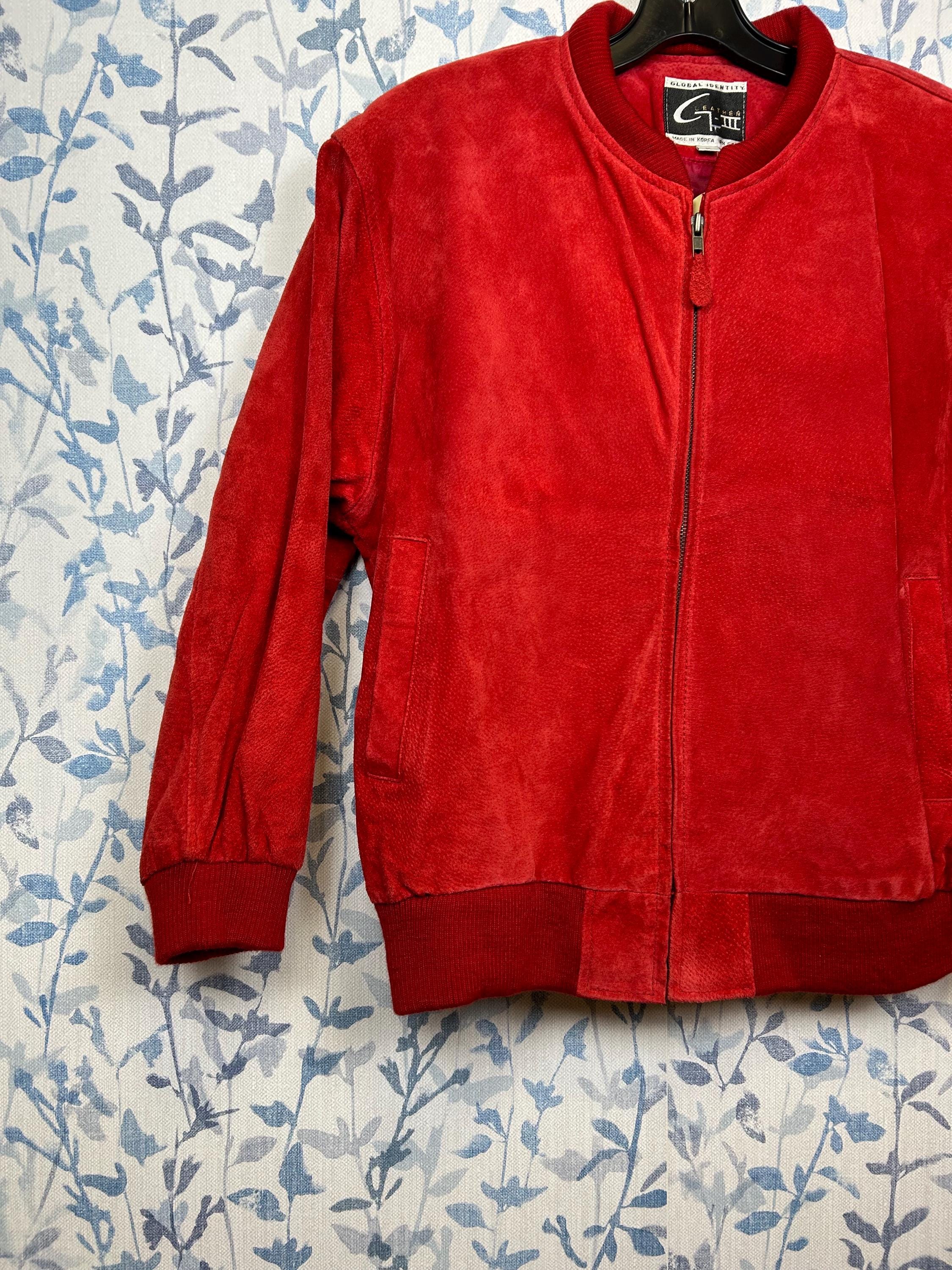 Vintage 80s Red Suede Bomber Jacket Mens M Womens L / Real Leather