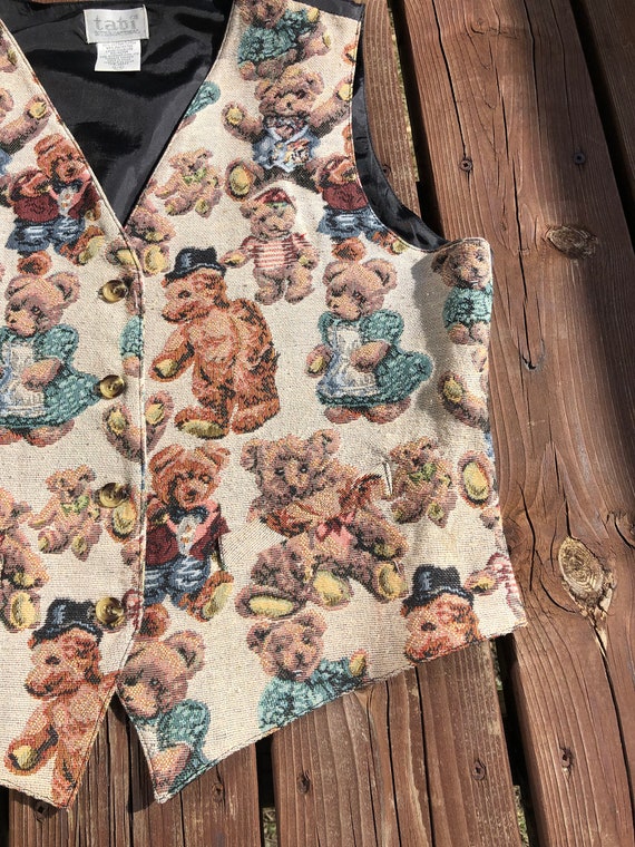 Vintage Teddy Bear Vest L / Tapestry Vest / Uniqu… - image 3