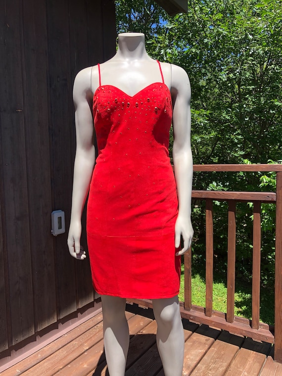 Buy Vintage Leather Studded Dress Size S / Red Leather Dress / Suede  Leather Dress / Vakko Leather / Red Mini Dress Online in India - Etsy