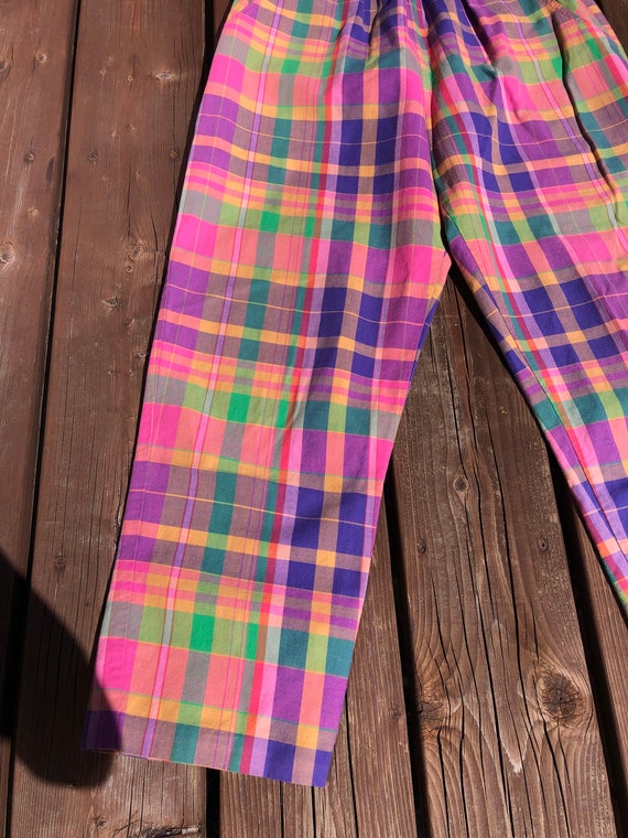Vintage Rainbow Plaid Pants 24 - 28 Waist / Elast… - image 2