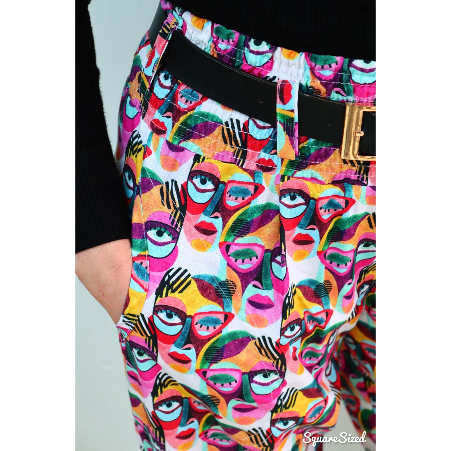 Funky high waisted trousers elastic rainbow boho hippie Alexa shirred…