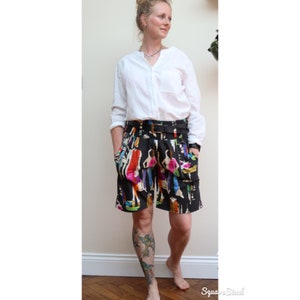 Funky high waisted shorts boho shirred rainbow arty graffiti