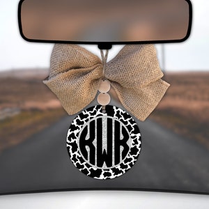 Cow Print with Monogram Car Charm for Rear view Mirror