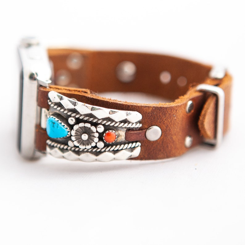 Apple Watch Band Turquoise Sterling Silver leather Navajo Etsy